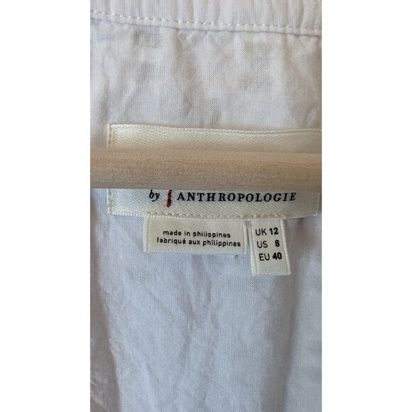 Anthropologie Women’s Eyelet Romper White Button Front Missing Belt - Picture 5 of 7